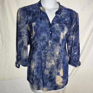 blue cream tie dye vintage y2k 2000s plus size 3/4 sleeve top
